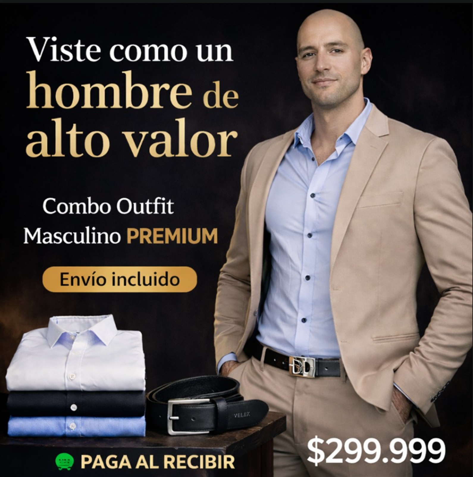 Hombre con traje beige STYLEM — Combo Outfit Masculino premium