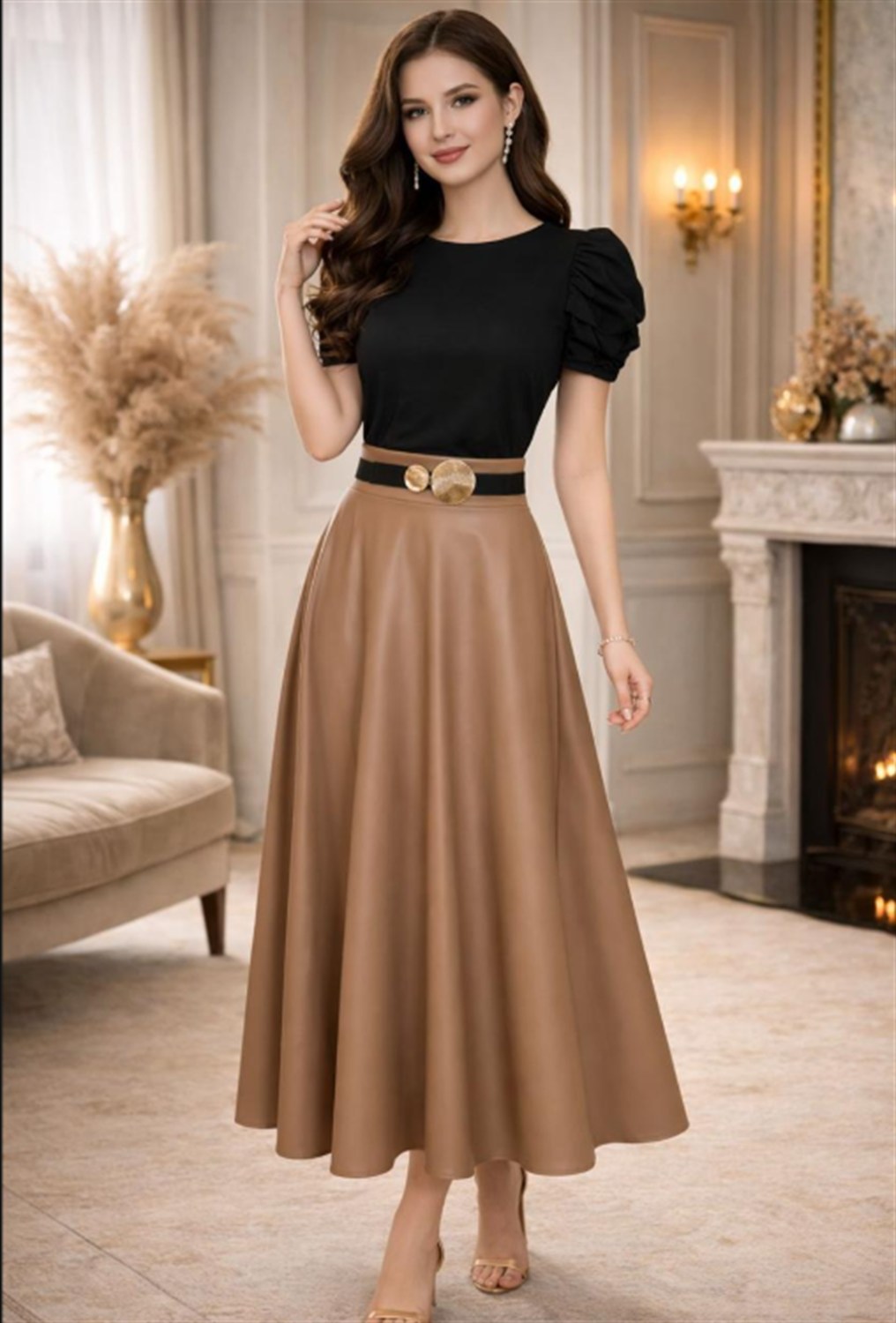 Conjunto femenino con falda beige STYLEM